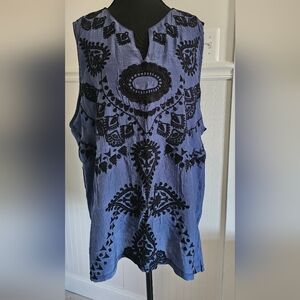 Lucky Brand Embroidered Blue and Black Women's Sleeveless Top 3X